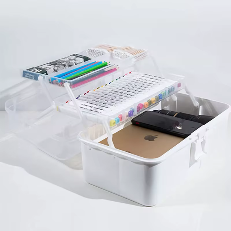 Mallette de transport de boîte à outils d'art à trois niveaux – organise les pinceaux