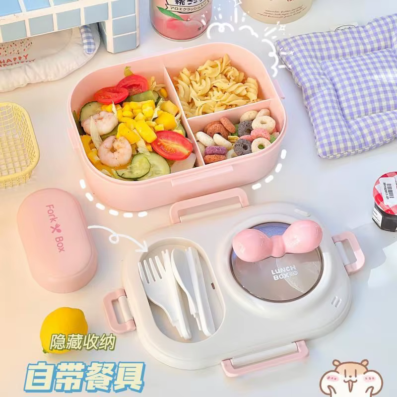 Boîte à Bento à imprimé cœur pour femmes et adolescents – Récipient à déjeuner portable de style macaron