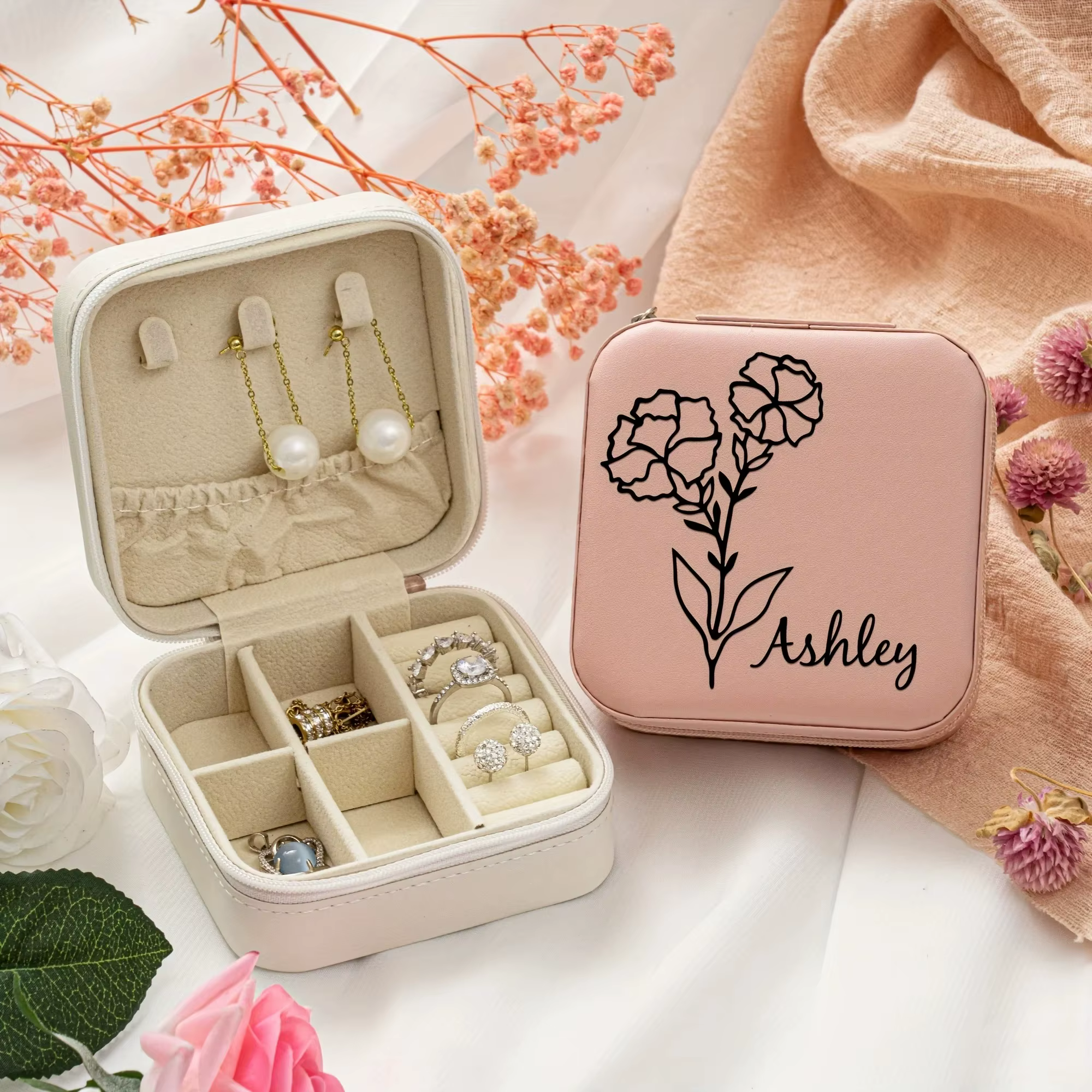 Boîte de rangement de bijoux avec nom personnalisé
