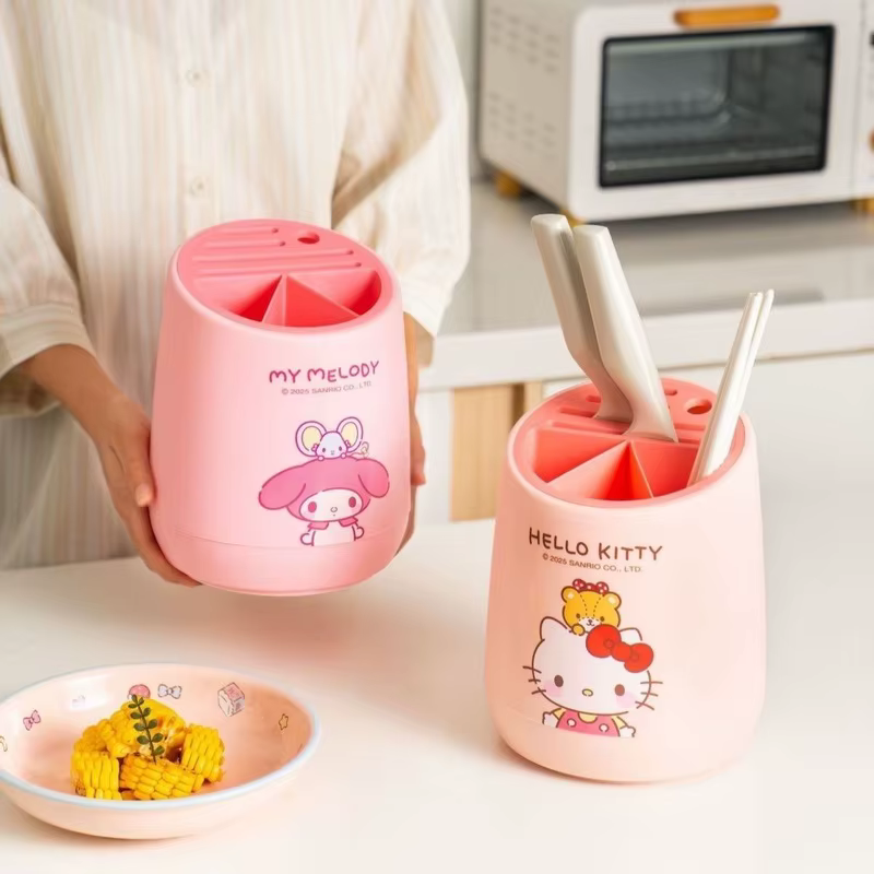 Support de rangement pour couteaux de cuisine Hello Kitty, avec porte-baguettes intégré et égouttoir, bloc à couteaux