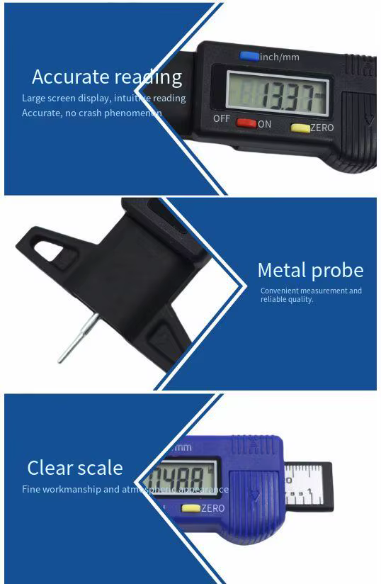 Jauge numérique de profondeur de bande de roulement de pneu 0-25mm LCD outil de mesure de détection d'usure de pneu automatique de voiture compteur de surveillance de haute précision