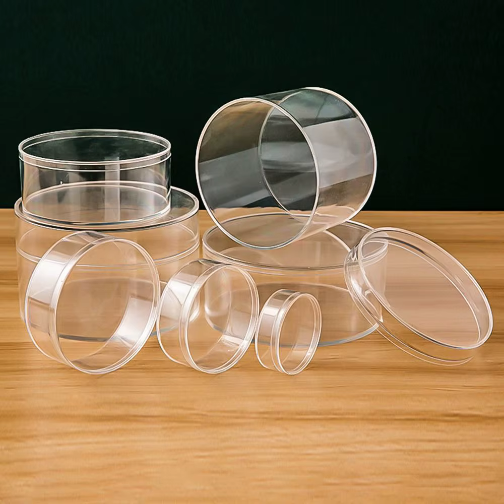 Boîte de rangement ronde en plastique transparent avec couvercle