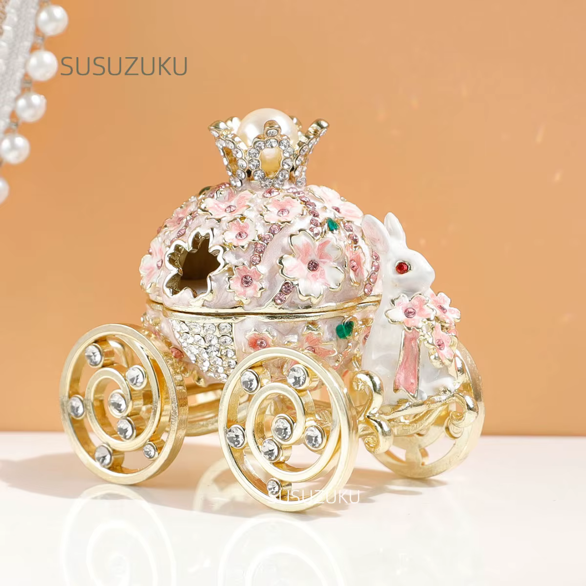 SIQIZHOU boîte à bagues de mariage fleur de cerisier lapin chariot