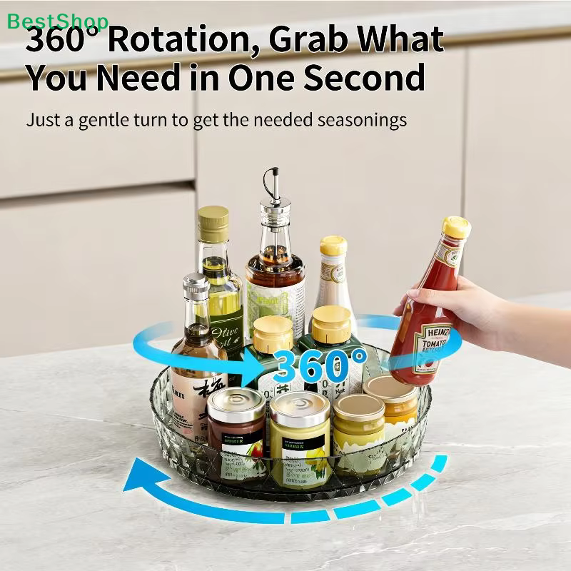360 ° Étagère rotative, plateau de rangement multifonctionnel pour comptoirs de cuisine, étagère à épices, plateau de rangement pour bureau de salon