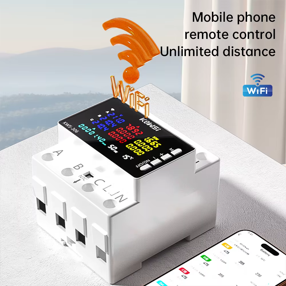 Compteur d'énergie WIFI, moniteur AC AC 85-290V 80A, 3 phases, Rail à 4 fils, protection contre les surtensions, compteur d'électricité