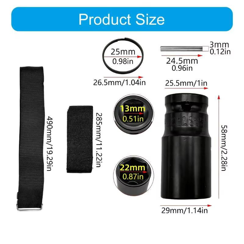 Jeu clés à douille 652F avec interfaces 13 mm/22 mm pour applications réparation automobile