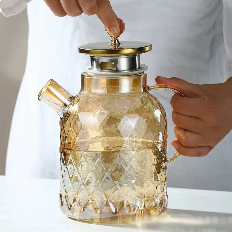 JUSTINLAU 1/1.8L théière verre à haute teneur en Borosilicate bouilloire d'eau froide avec couvercle et filtre ambre résistant à la chaleur thé en fleurs