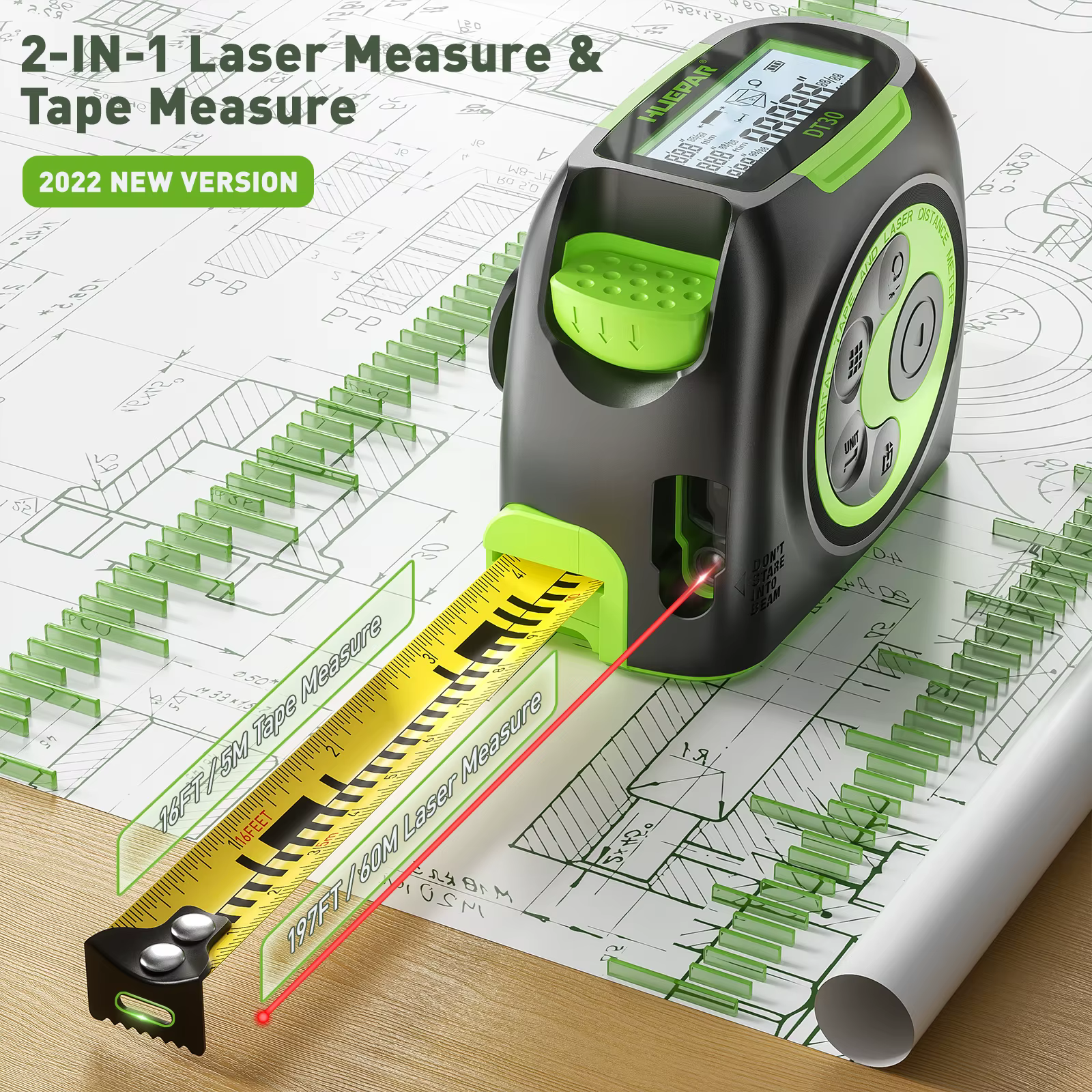 Huepar ruban à mesurer Laser 2 en 1