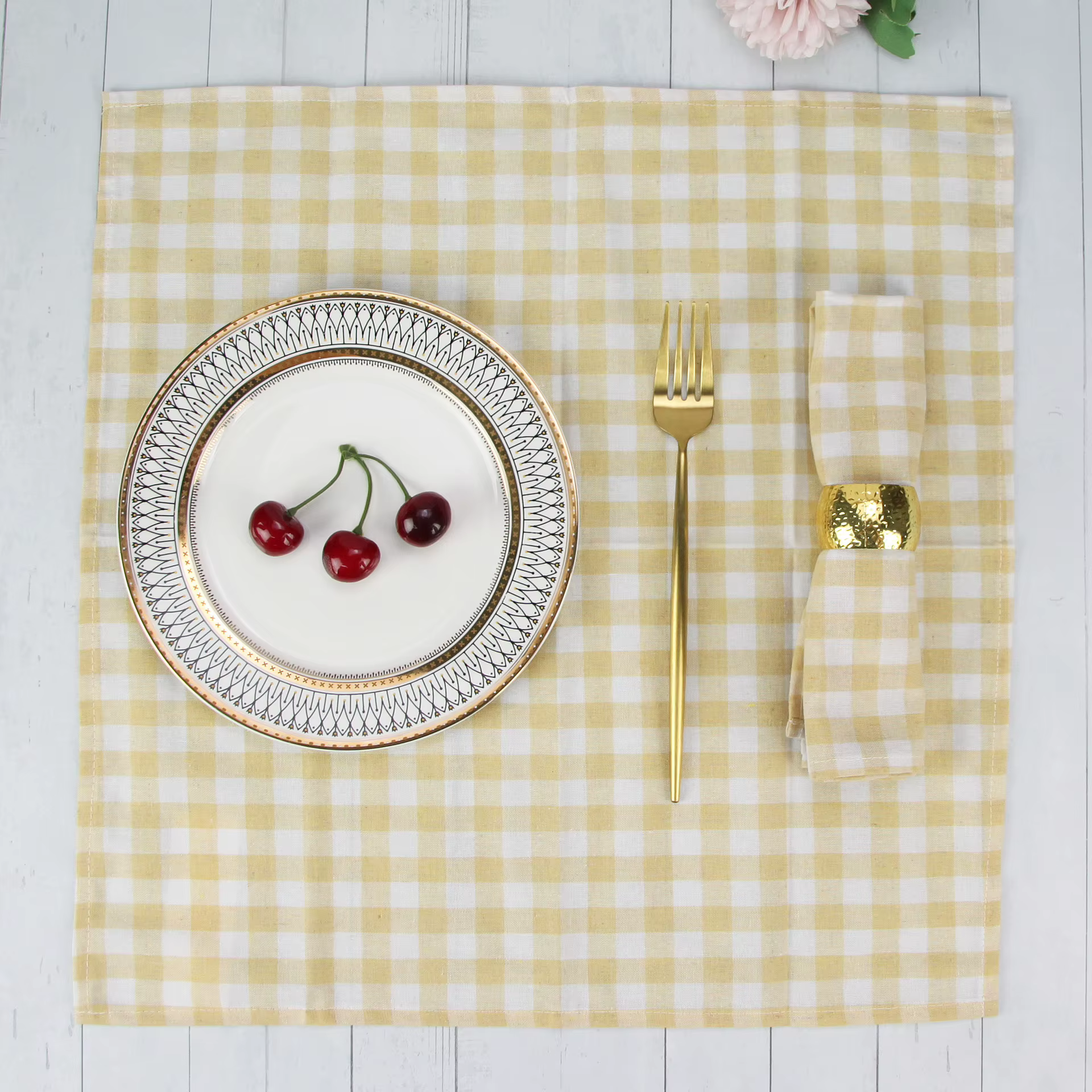 1 pièce 40x40cm Serviette de table en coton à carreaux vichy pour mariage