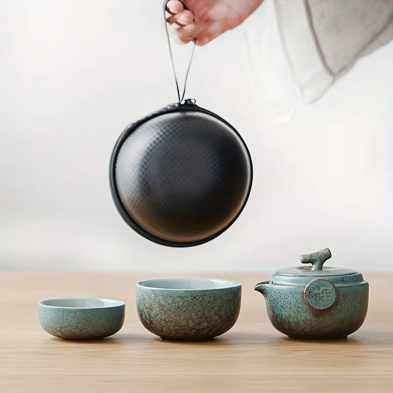 Service à thé japonais portable en céramique