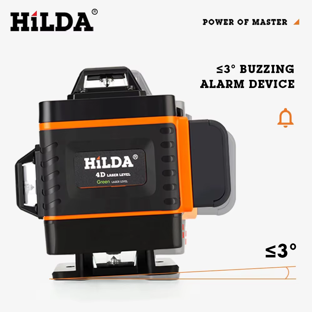 HILDA-Niveau Laser Vert 3D/4D, 12/16 Lignes Auto-Abrasives, Croix Horizontale et Verticale à 360 °, Super Injuste