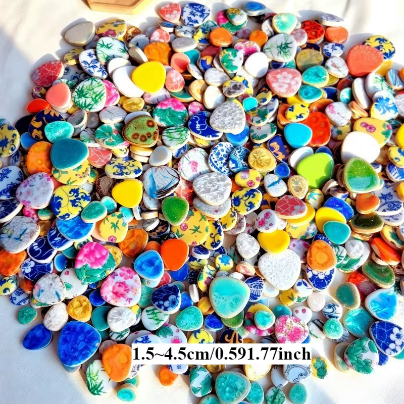 500g de carreaux décoratifs en céramique de couleurs mélangées pour le jardin, bricolage, décoration de pots, artisanat, mosaïque multifonctionnelle, matériel artistique