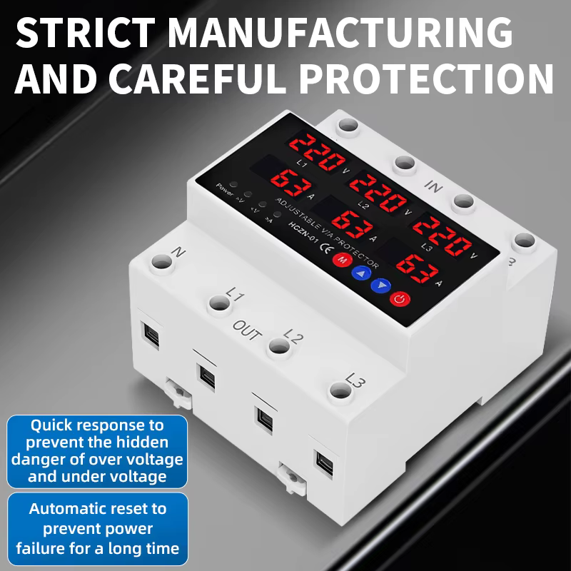 Rail Din surintensité sur tension sous-tension dispositif de Protection 40A 63A 100AVvoltage protecteur 220VAC