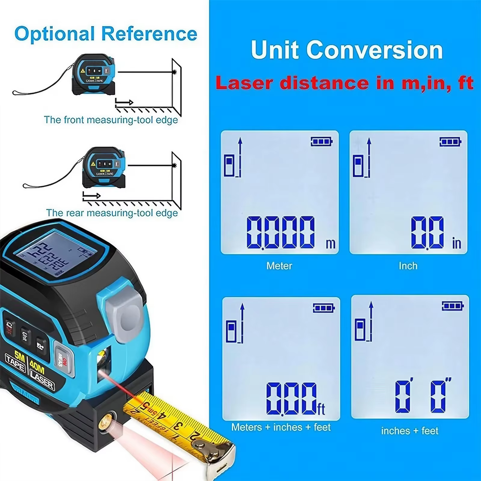 Mètre laser 40M 60M, outil de mesure de distance infrarouge 3-en-1, règle de mesure intelligente haute précision, instrument de mesure