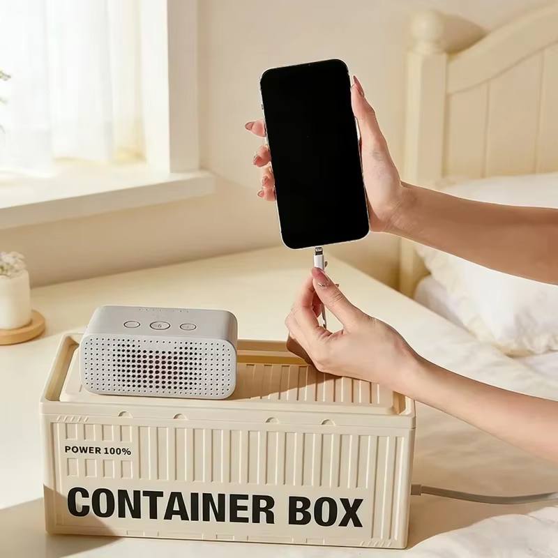 Boîte de rangement de câbles haute capacité avec couvercle