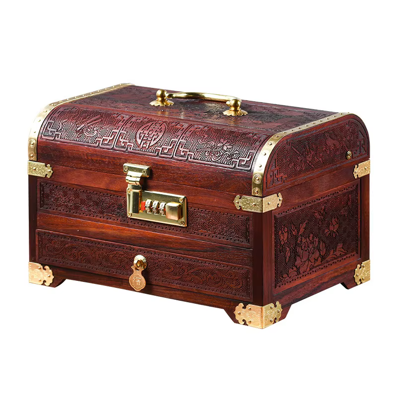 Boîte de rangement pour bijoux en bois massif d'acajou haut de gamme