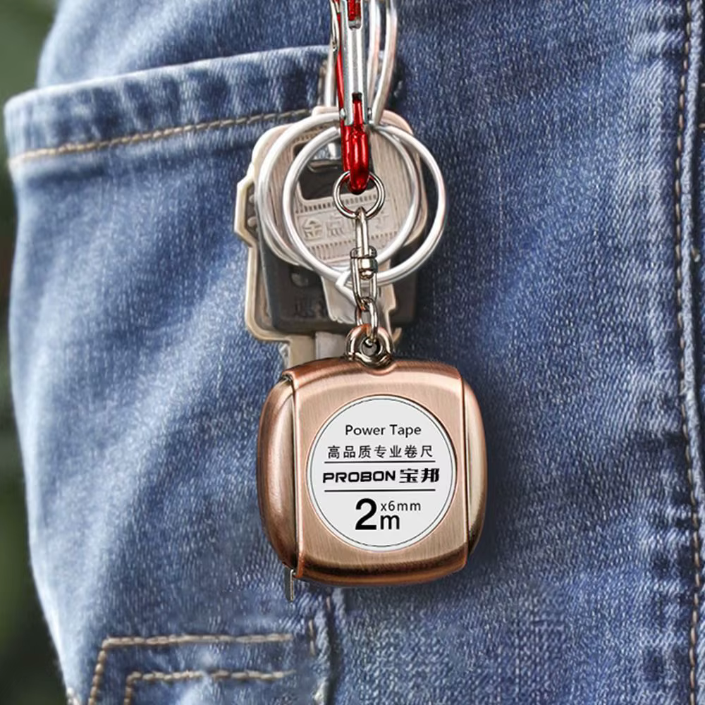 Mini porte-clés roulette délicat avec mètre ruban rétractable de 2M