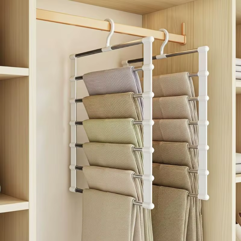 Porte-pantalons 7/5 niveaux pour l'organisation des vêtements à la maison, support de rangement antidérapant pour armoire