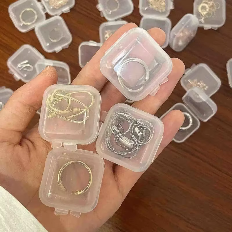 Mini boîte de rangement en plastique carré transparent