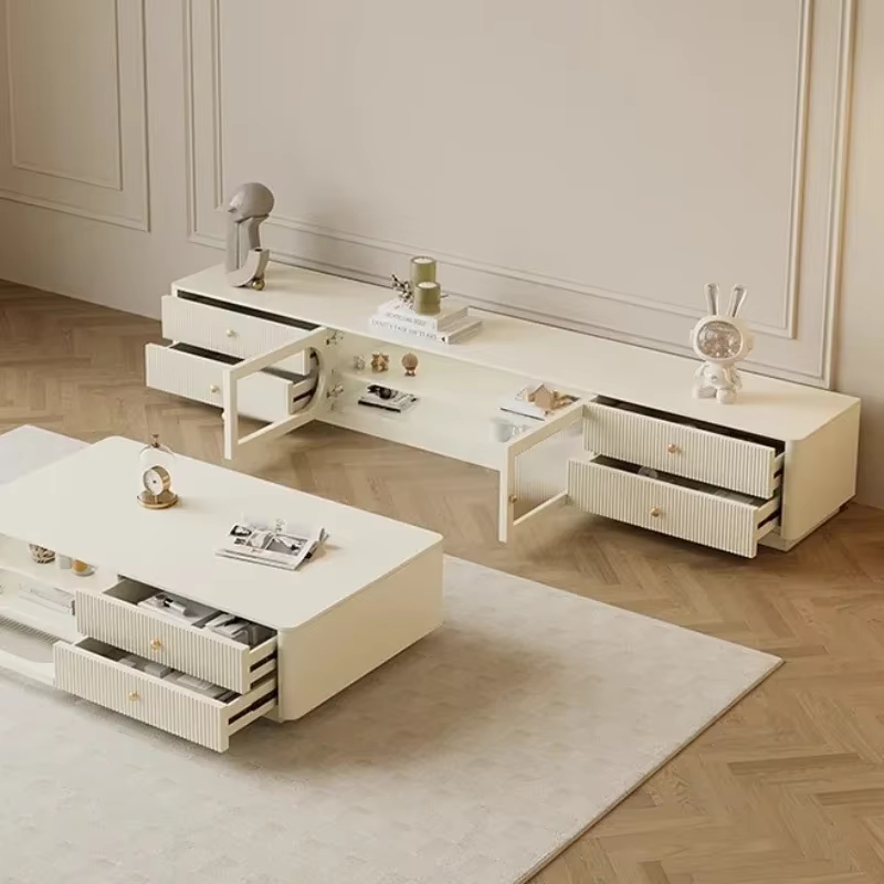 Meuble TV de luxe en bois massif avec tiroirs de rangement