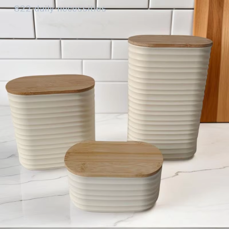 Bocal de rangement alimentaire en bois efficace avec couvercle – Contenant de cuisine hermétique