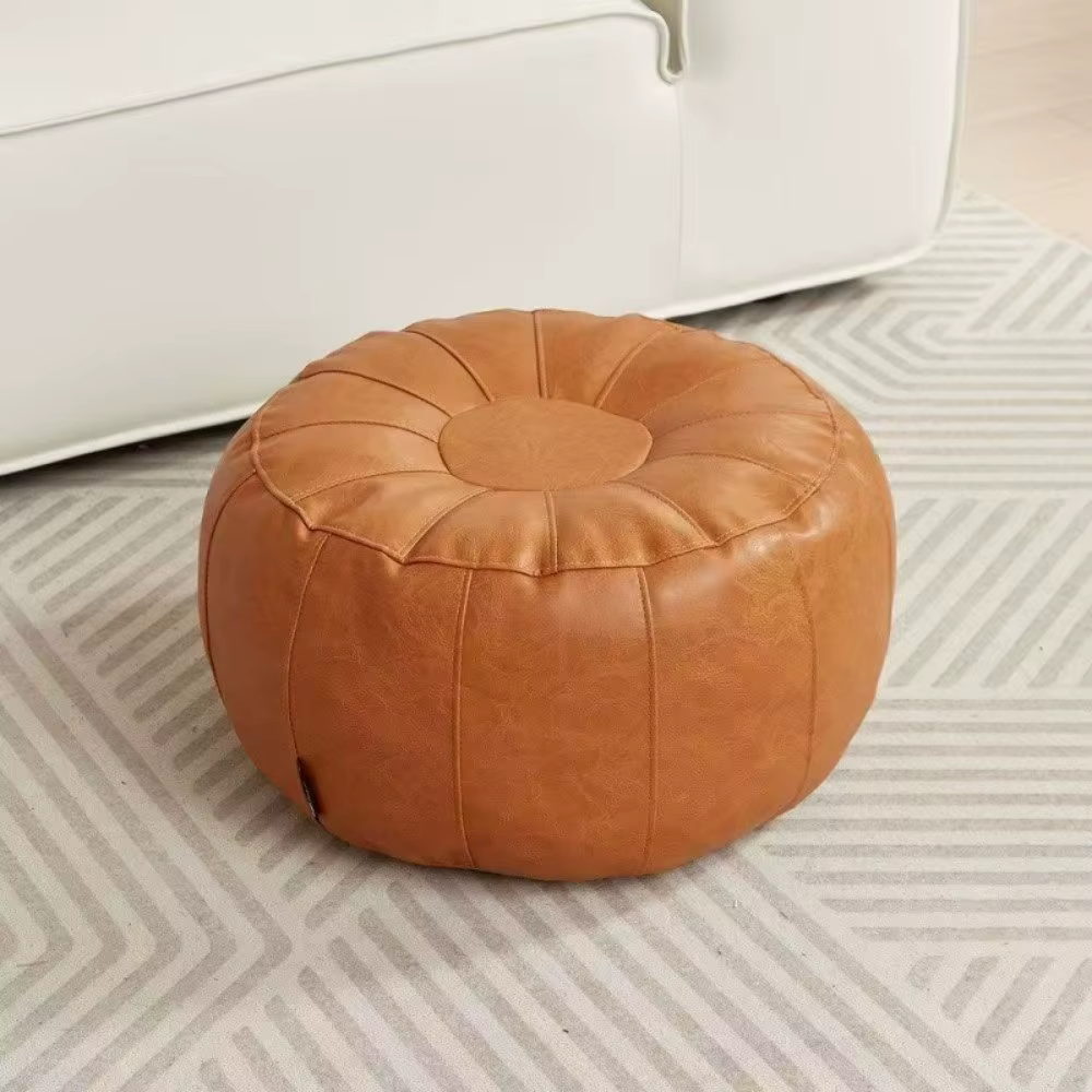 Banc de rangement rond en similicuir non rembourré, à remplir de vêtements, chaise de rangement pour vêtements, grande capacité, pouf minimaliste