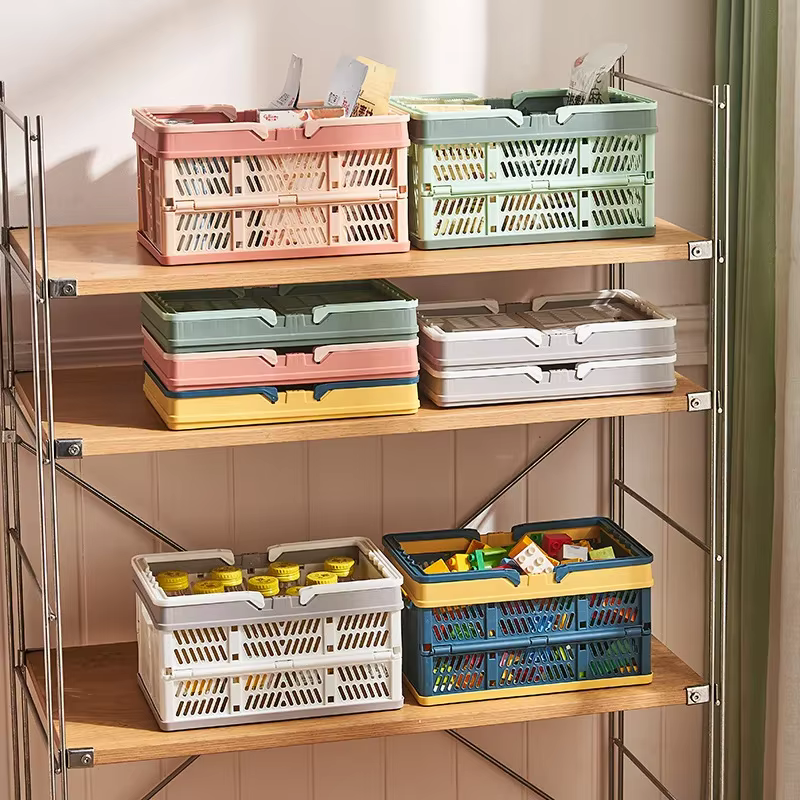 Caisse de rangement pliable en plastique avec poignées