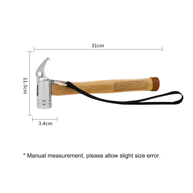 1 pièce Marteau de camping multifonctionnel d'extérieur en acier inoxydable avec tête en cuivre