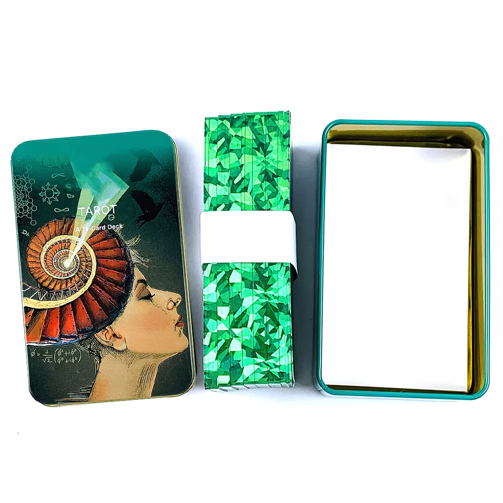 Cartes de tarot en boîte métallique