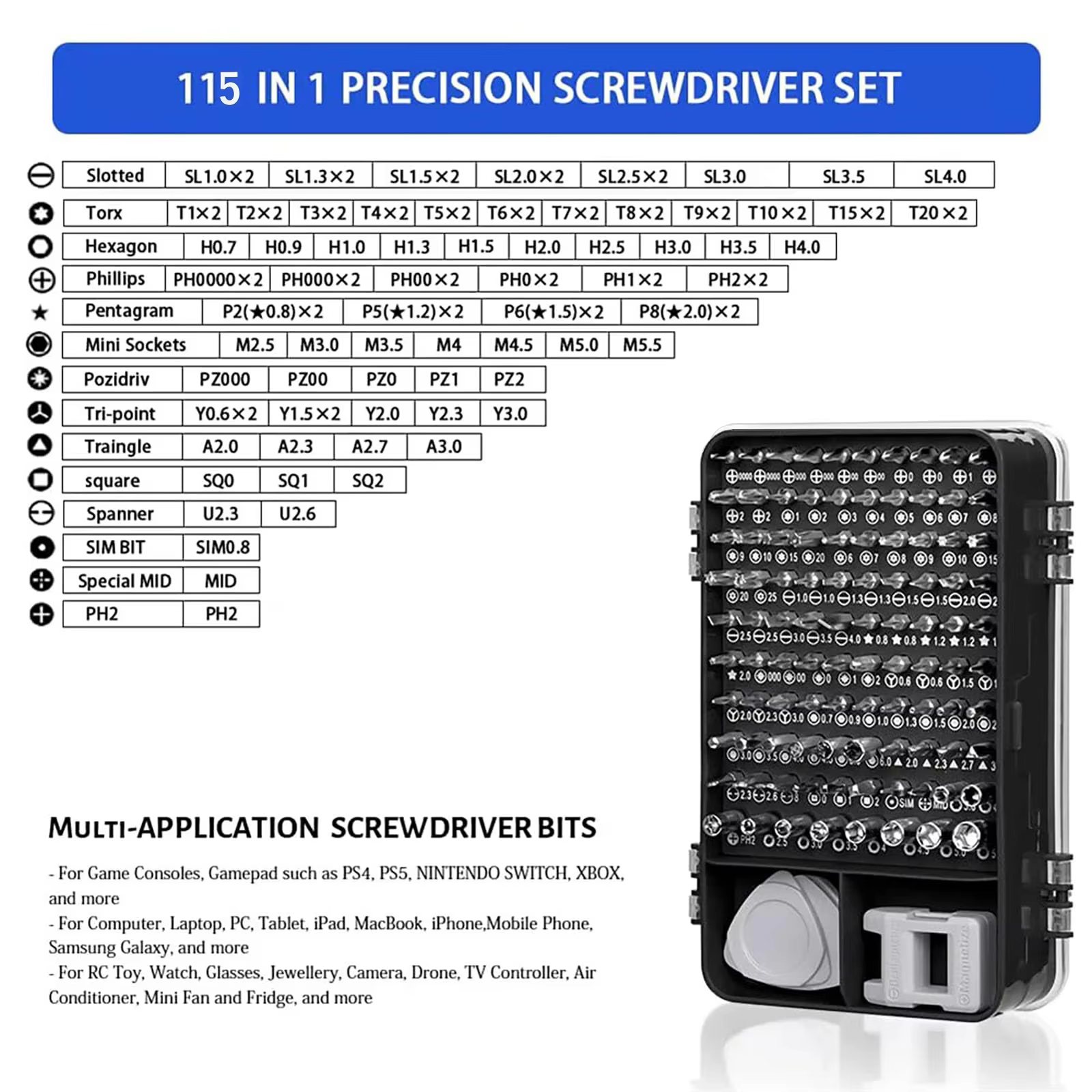Jeu de tournevis de précision 115 en 1
