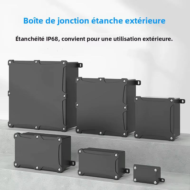 Boîtier de jonction extérieur en plastique noir IP68 étanche