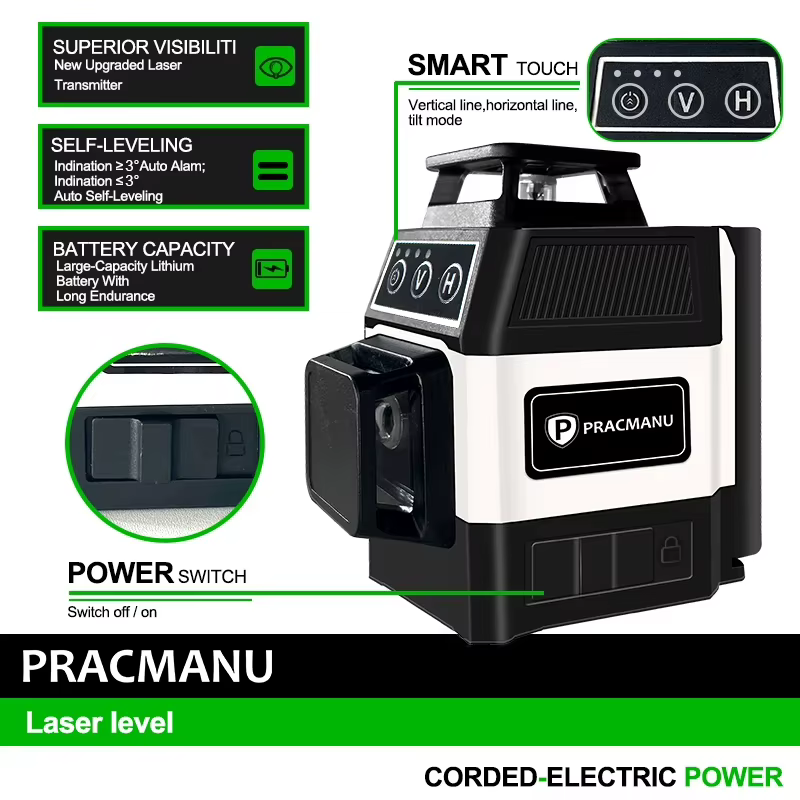 Pracmanu Mini 12 lignes niveau Laser 3D 360