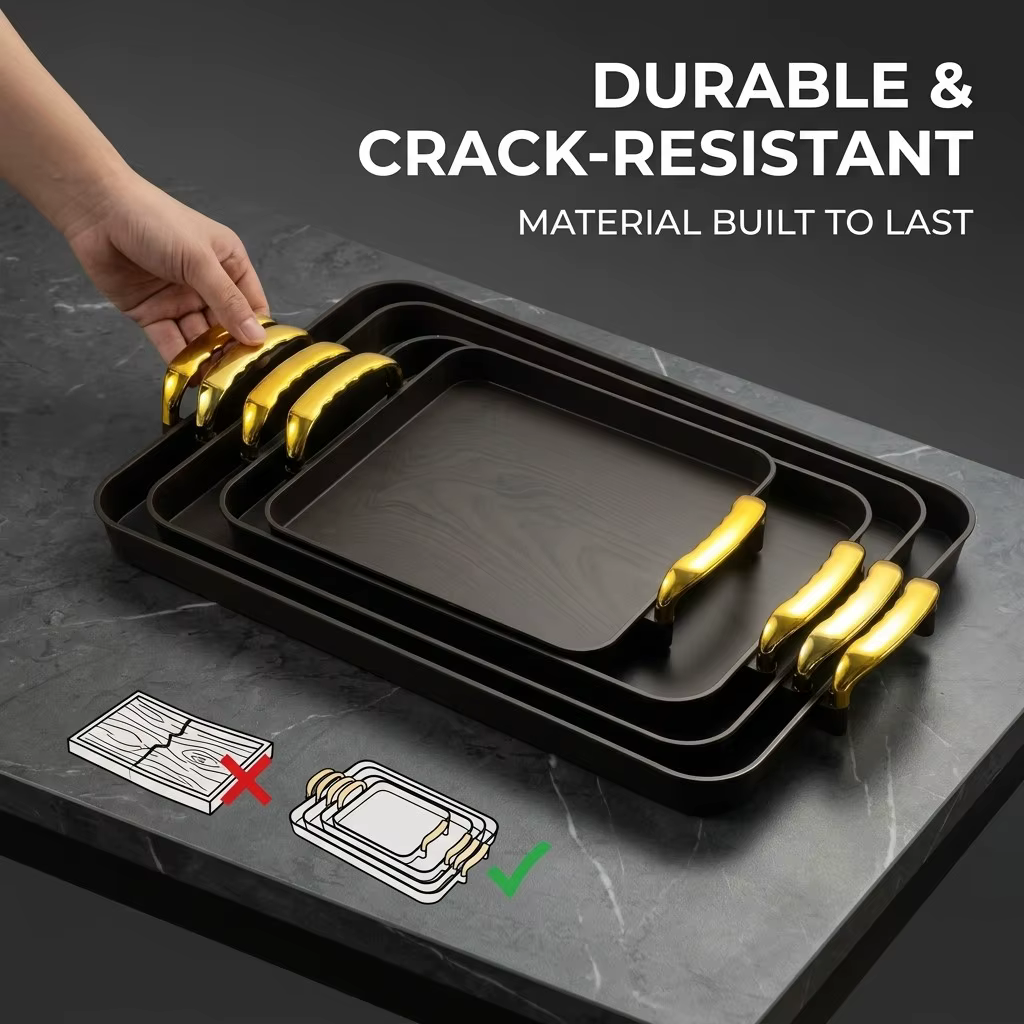 Plateau de service rectangulaire empilable en plastique avec poignées