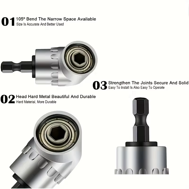 Acier au carbone robuste105 ° Tournevis/entraînement électrique coudé - Angle d'inclinaison réglable(90 ° -105 ° ) -