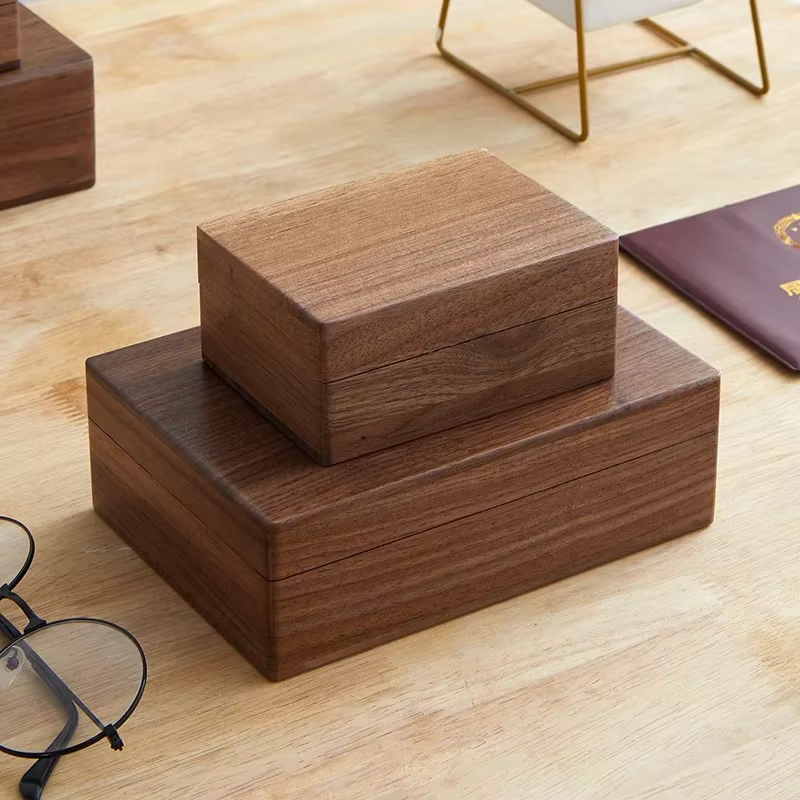 Boîtes de rangement en noyer noir, rangement de bureau rétro avec serrure, bijoux et débris ménagers, boîte de rangement en bois massif