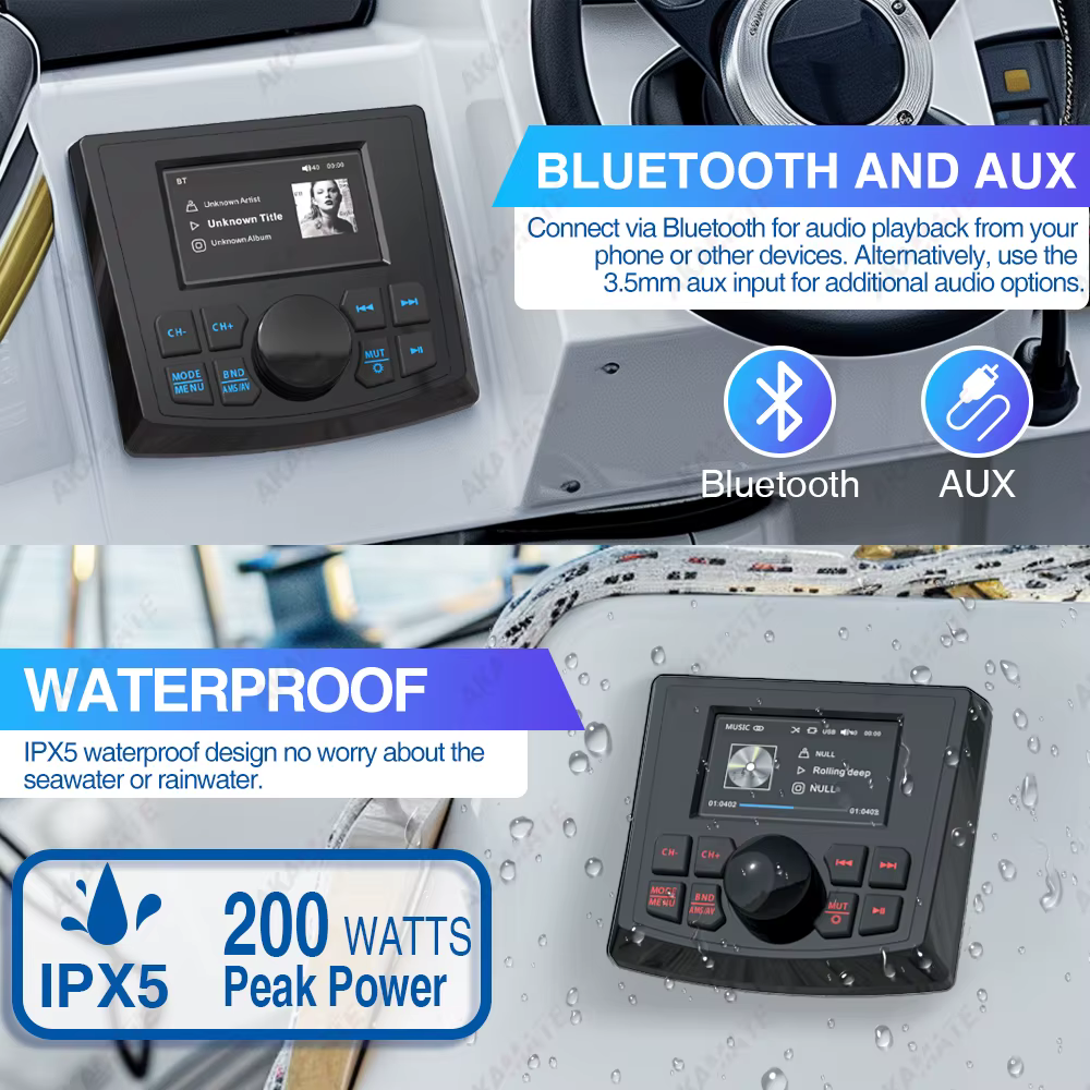 Radio Marine MP5 bateau Radio stéréo 3 pouces affichage médias lecteur vidéo étanche Bluetooth AUX AM FM RDS pour ATV UTV SPA RZR