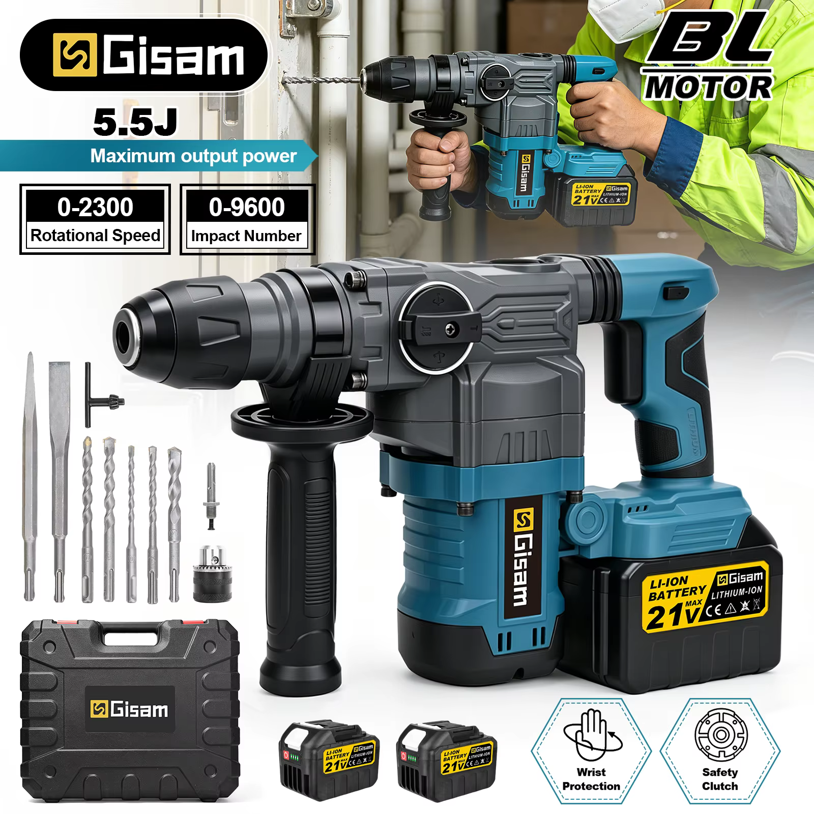 Marteau perforateur électrique sans balais Gisam 5.5J