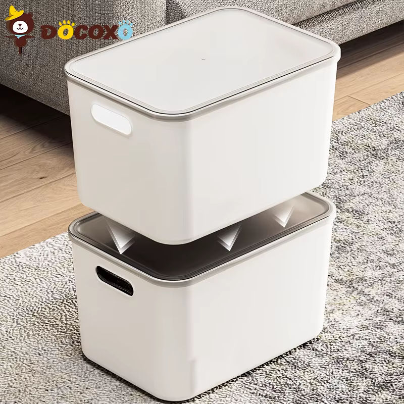 4 boîtes de rangement empilables avec couvercle transparent noir, organisateurs de placard en plastique pour la maison [Taille]