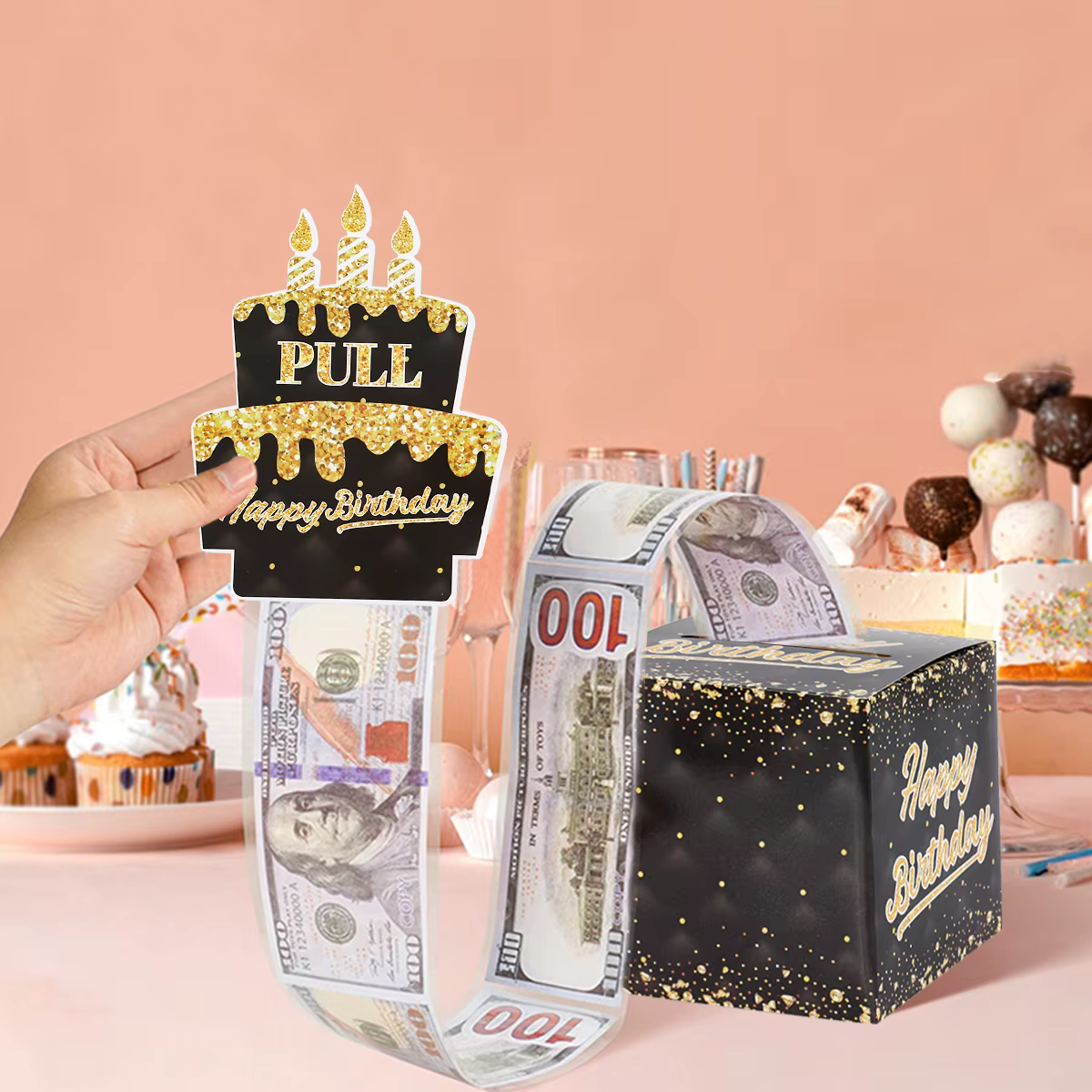 Coffret cadeau d'anniversaire avec carte à gâteau, 1 pièce, tirelire à pompage drôle, cadeaux d'anniversaire créatifs pour hommes et femmes Anniversaire Anniversaire