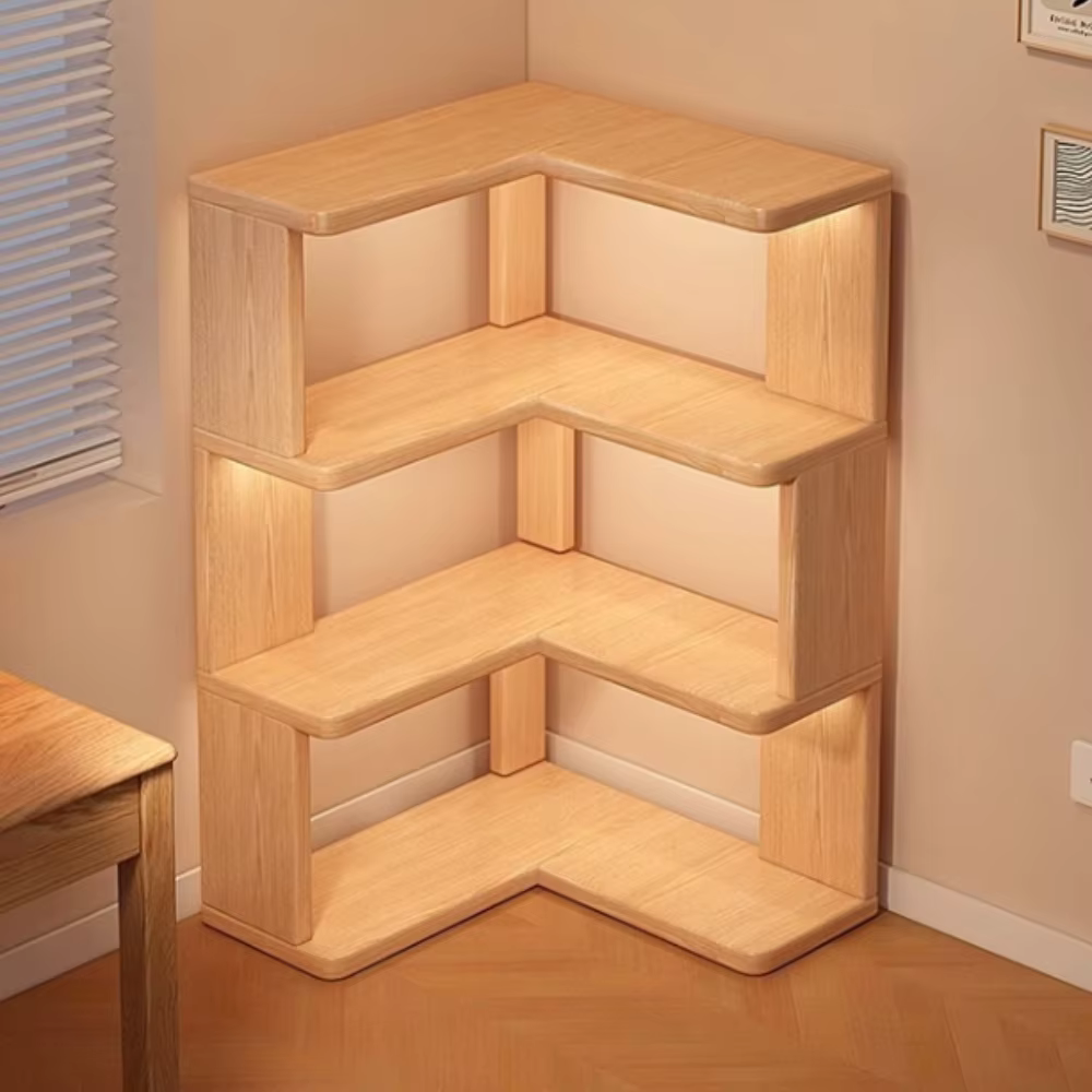 Bibliothèque d'angle en bois multicouche, armoire d'angle, étagère de rangement au sol, étagère de rangement, décorations pour la maison