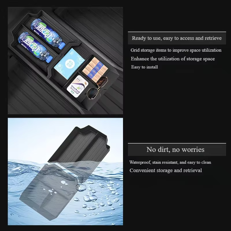Boîte de rangement de voiture, 2 pièces, pour Tesla Cybertruck 2025, accessoire Console centrale, tapis inférieur antidérapant, étui de rangement, plateau