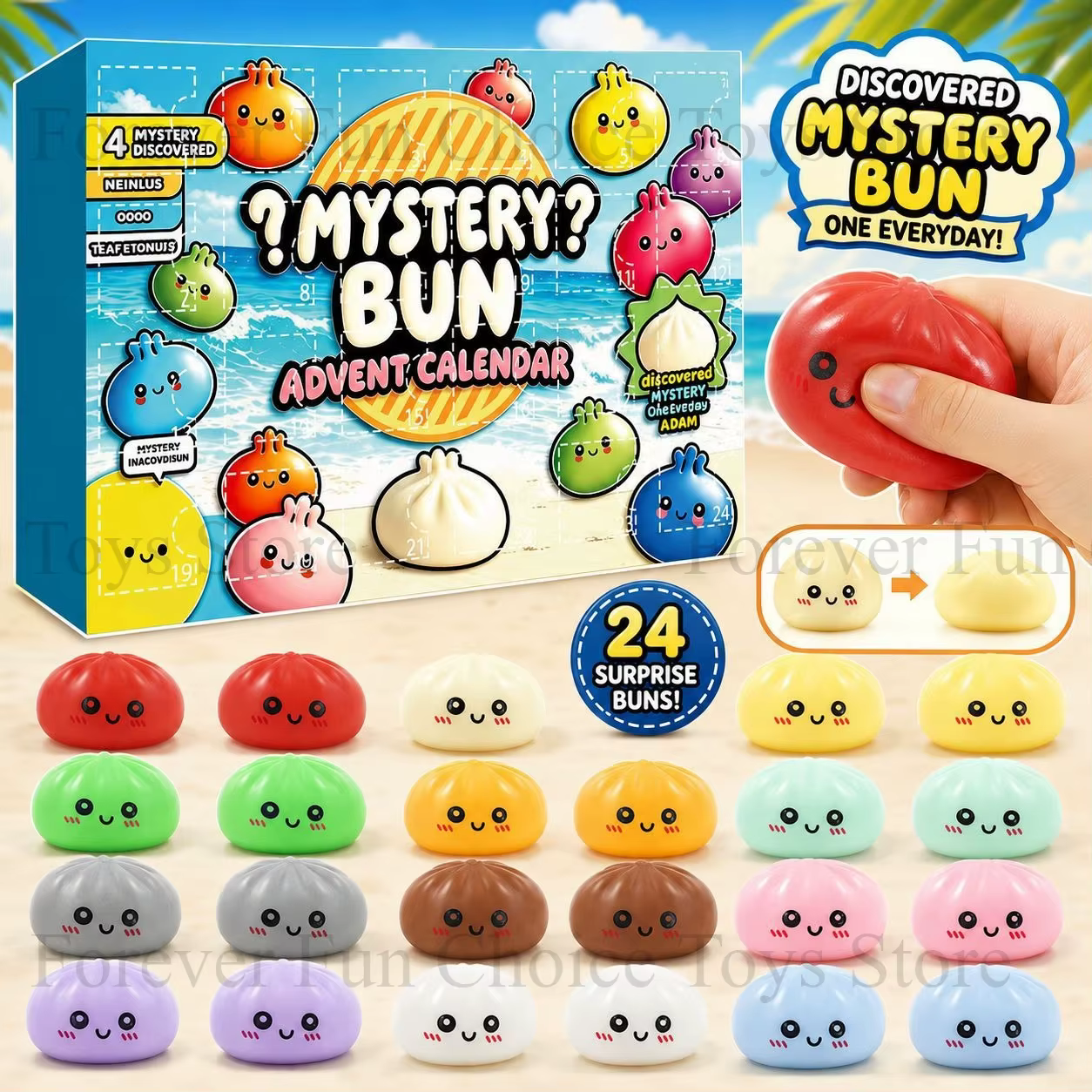Calendrier de l'Avent de Noël : Boulettes Mystérieuses – Boîte Surprise à 24 Compartiments – Jouet Anti-stress Doux – Festival de l'Avent d'Halloween