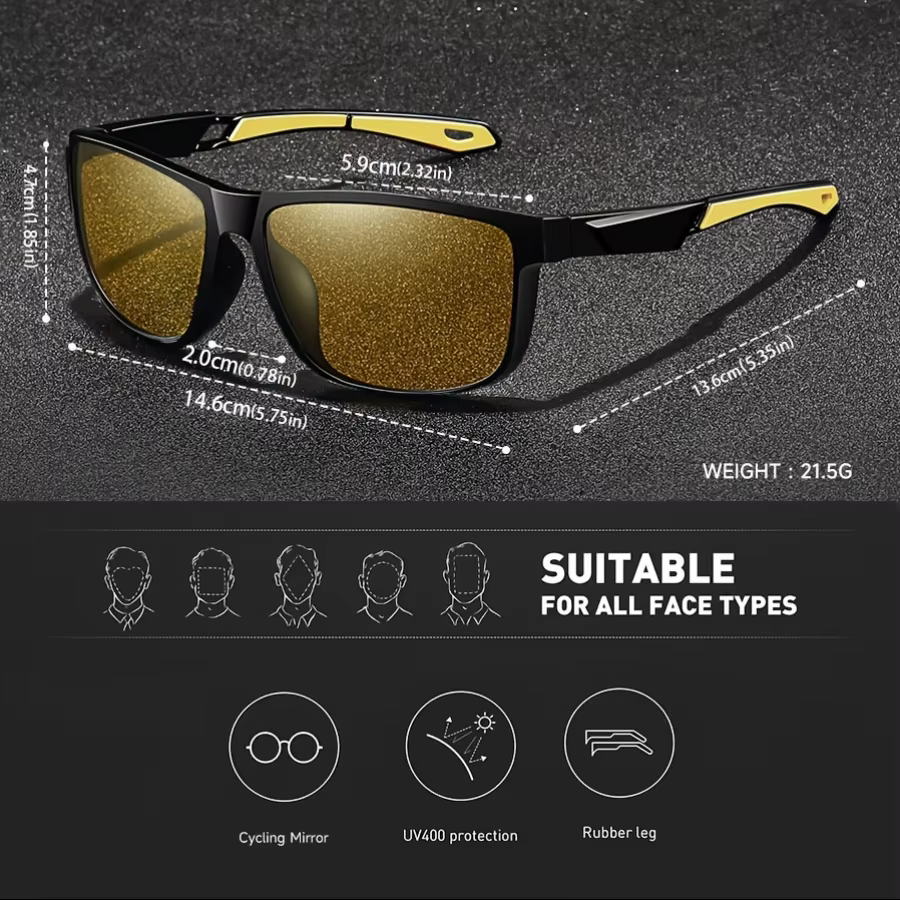 Lunettes Anti-éblouissement carrées jaunes pour Vision nocturne
