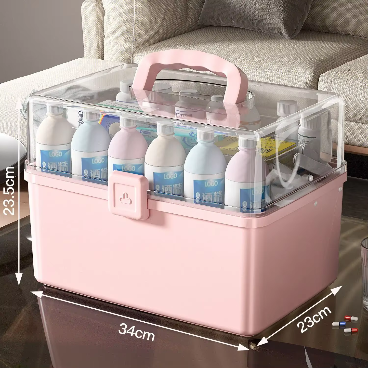 NOUVEAU Grand coffre de rangement domestique avec poignée, boîte à médicaments, boîte de rangement multicouche anti-humidité et anti-poussière pour l'épicerie, rangement domestique