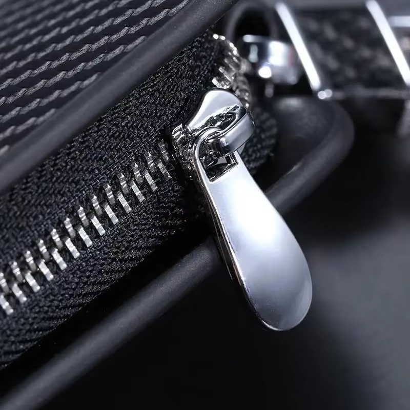 Porte-clés de voiture en cuir avec 88 Logos, housse à fermeture éclair, motif en fibre de carbone, accessoires automobiles de style automobile