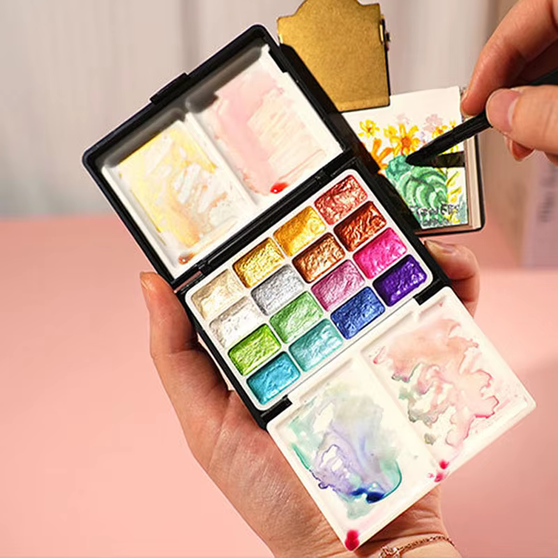 Kit de peinture à l'aquarelle solide professionnel de 32 couleurs, 0,5 ml, boîte pliable portable, outils de peinture pour artistes débutants et professionnels