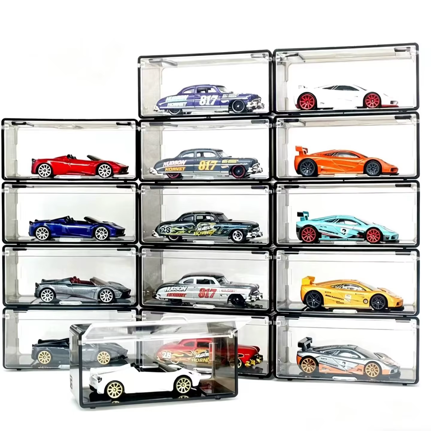Boîte de rangement transparente pour voitures Hot Wheels 1/64, vitrine de présentation, anti-poussière, organisateur de parking, jouets pour garçons