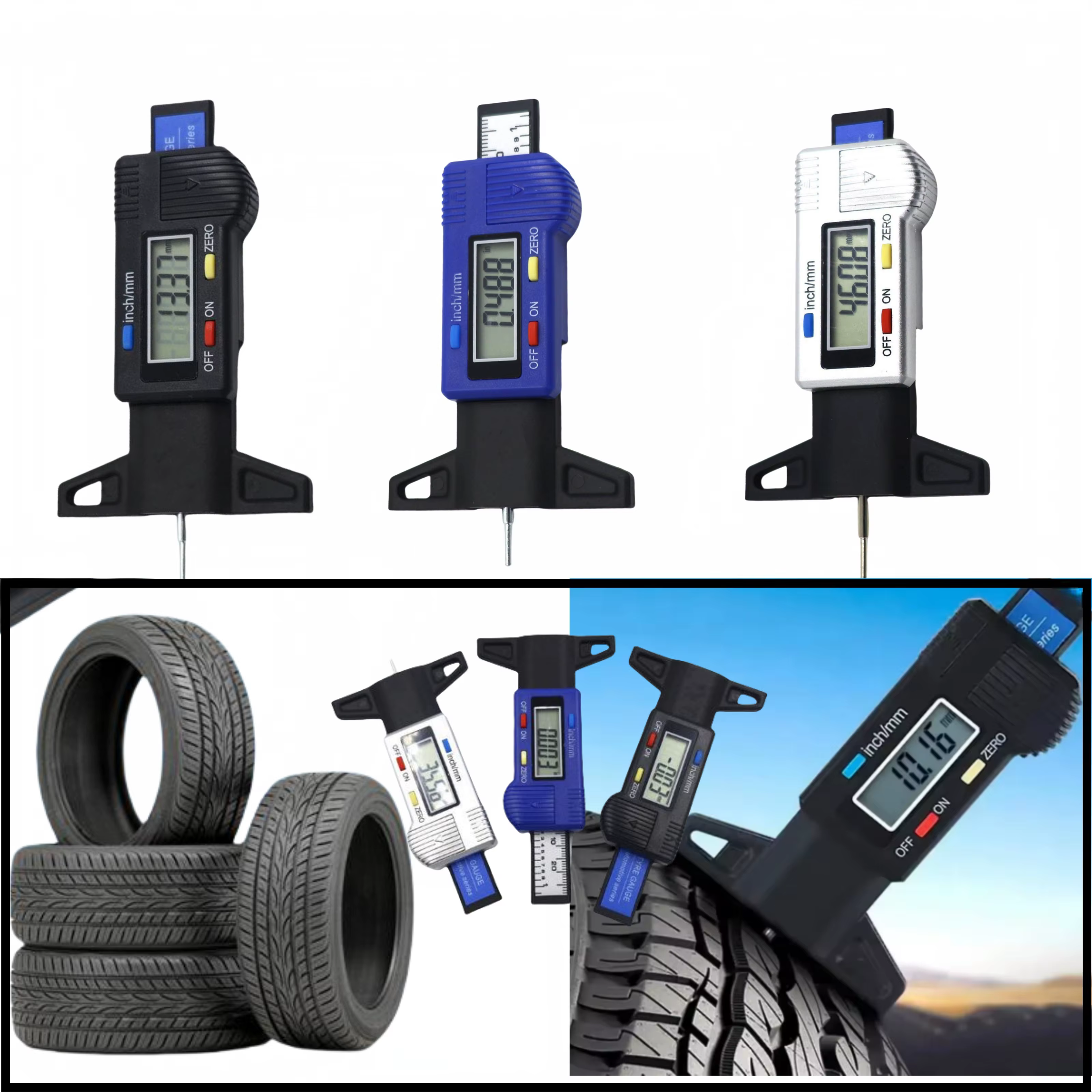 Jauge numérique de profondeur de bande de roulement de pneu 0-25mm LCD outil de mesure de détection d'usure de pneu automatique de voiture compteur de surveillance de haute précision