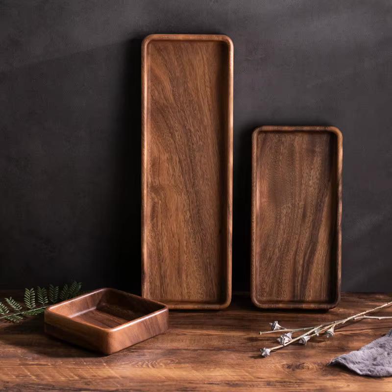 Plateau de rangement en bois de noyer noir, organisateur moderne de desserts pour thé de l'après-midi, salon, conteneur de Fruits secs de bureau, décoration de la maison