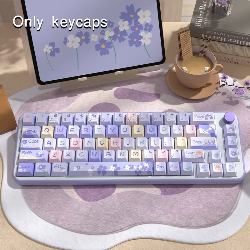 Capuchons de touches thème fille fleurie, 138/158 touches, profil Cherry/Mda, clavier mécanique Pbt, dessin animé, Cool, cadeau de vacances, jeu